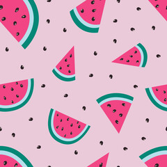 Seamless pattern with watermelon. Colorfull pattern for textile. Watermelon on pink background. Vector illustration