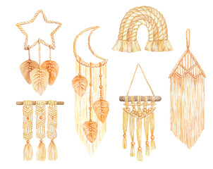 Watercolor boho macrame decor. Hand drawn illustration © Xenia800