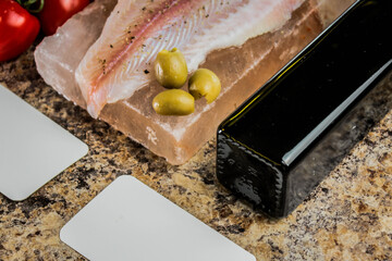 Olives and olive oil in studio