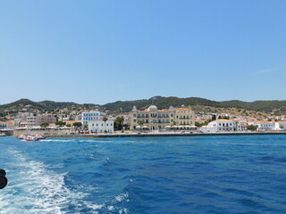 Fototapeta na wymiar View of the coast of the island of Spetses, in Greece