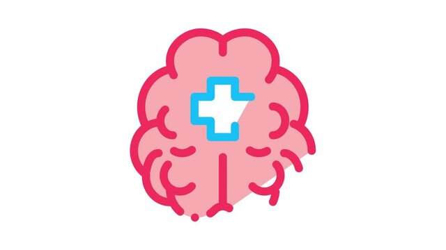Brain And Medical Cross Icon Animation. color Brain And Medical Cross animated icon on white background