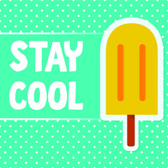 Stay Cool with an orange popsicle on a blue polka dot background.