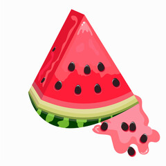 A slice of watermelon with seeds on a white background .The pattern. Summer vector image. Art & Illustration