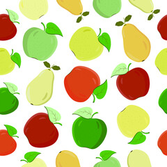 Healthy foods. Fruits.Seamless colored apple and pear pattern for print textiles, prints, clothers, posters and more