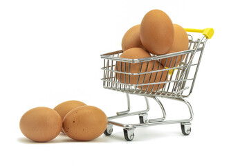 Eggs in a cart on a white background