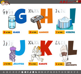 educational cartoon alphabet letters for kids from G to L