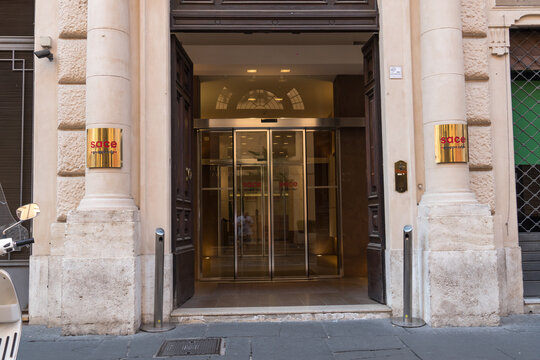 Rome, Italy - July 19, 2019: Headquarters of Sace, the Italian Export Credit Agency, part of the Cassa Depositi e Prestiti Group, supporting the export and internationalisation of Italian companies