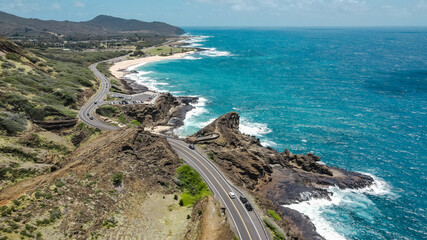 Halona Blowhole Lookout. Lanai Lookout. Aerial photography of coastline. Kalanianaole Hwy,...