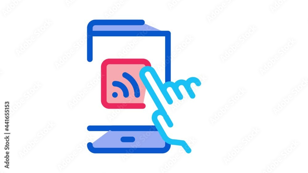 Aufkleber hand push wifi button icon animation. color hand push wifi button animated icon on white background