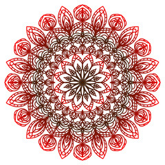 Mandala, gradient ornament in red and brown tones. Isolated object on a white background. Ethnic pattern. Template for tattoo, henna pattern. Vector anti-stress.