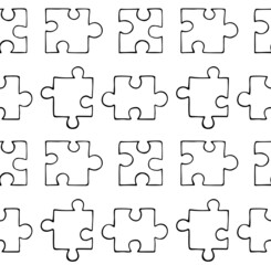 Vector seamless pattern of hand drawn doodle sketch puzzle pieces isolated on white background