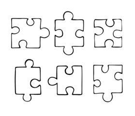 Vector set bundle of hand drawn doodle sketch puzzle piece isolated on white background