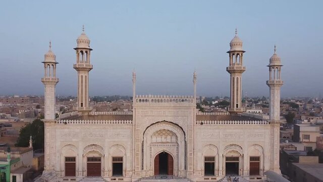 Punjab, Pakistan. Jamia Masjid Al-Sadiq. It is a more than 200 years old mosque located in Bahawalpur, Punjab, Pakistan. (aerial photography)