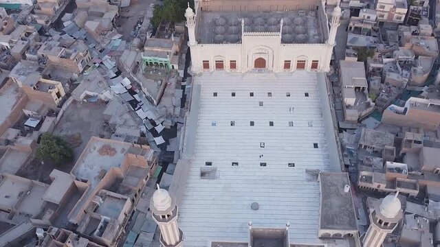 Punjab, Pakistan. Jamia Masjid Al-Sadiq. It is a more than 200 years old mosque located in Bahawalpur, Punjab, Pakistan. (aerial photography)