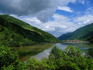 Fototapeta na wymiar Malaia Dam Lake in the Carpathians, Romania,,Europe