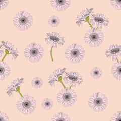 Seamless pattern floral with Gerbera flowers abstract background.Vector illustration hand drawn line art.fabric textile pattern print design