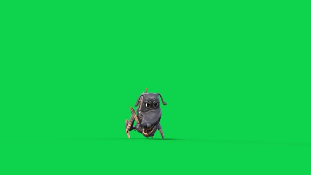 Cartoon Dragon Dog Green Screen Runs Monster Front 3D Animation 4K