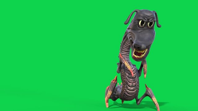 Cartoon Dragon Dog Green Screen Walks Monster Front 3D Animation 4K
