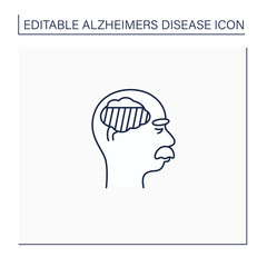 Moderate Alzheimer disease line icon. Damaged language, senses, reasoning, consciousness skills. Neurologic disorder concept.Isolated vector illustration.Editable stroke