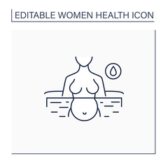 Water birth line icon. Birthing in special bath or pool. Less painful childbirth. Woman health concept. Isolated vector illustration.Editable stroke