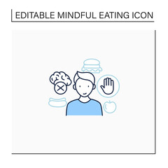 Avoid eating mindlessly line icon. Conscious nutrition. Intuitive eating. Healthcare concept. Isolated vector illustration.Editable stroke