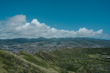 Fototapeta premium Ocean view from Summit of Diamond Head Crater, Honolulu, Oahu, Hawaii 