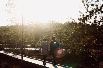 people walking in the bog