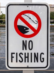 No Fishing Sign. Hillsborough River in Tampa Florida