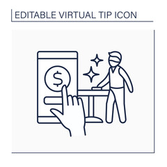 Donations line icon. Online contributions for waiter service. Positive work review. Online money support for employees. Virtual tips concept. Isolated vector illustration. Editable stroke