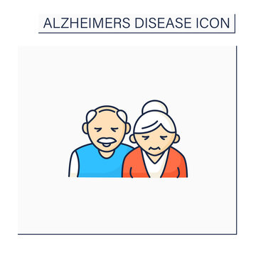 Old age color icon. Elderly man and woman. Senescence. Human life cycle ending. Healthcare concept.Isolated vector illustration
