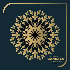 Mandala Abstract Geometric Illustration design, Gold and White Elements on Background