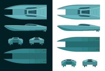 High speed catamaran color drawings