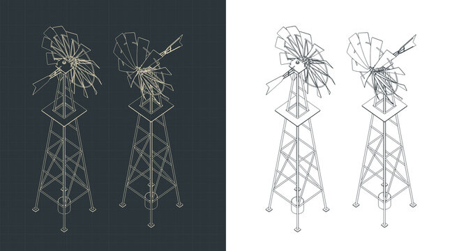 Farm windmill isometric drawings