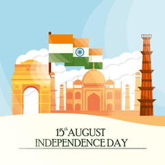 15th august independence day - obrazy, fototapety, plakaty
