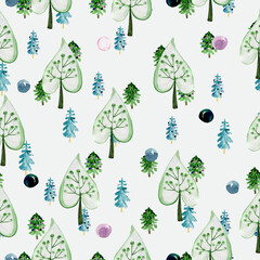 Watercolor pattern trees. Seamless forest. Design element for collection. Elements for the design.