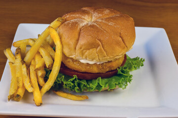 chicken patty sandwich ith fries