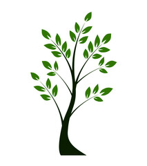 Green shape of Tree on white background. Vector illustration.