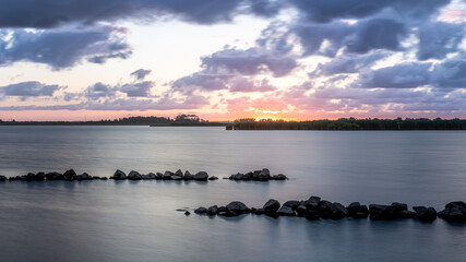 A Peaceful sunset along the coastal wetlands at the Back Bay Wildlife Refuge in Virginia Beach
