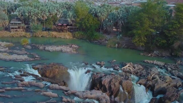 Aerial view of a small part of the Epupa falls on the border of Angola and Namibia.