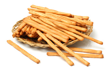 bread sticks on white background