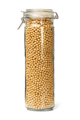 glass jar with soy beans isolated