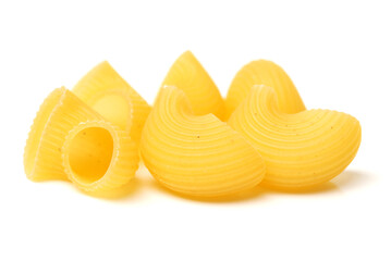 Italian pasta (Gomiti Rigati) on white background 