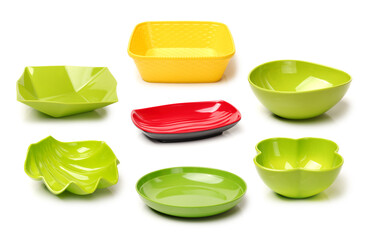 Bright green plastic empty bowl on a white background 