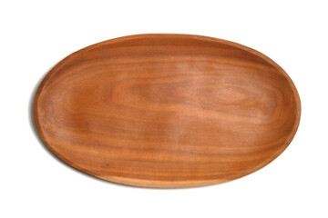 Top view oval wood wooden bowl plate isolated on white background.