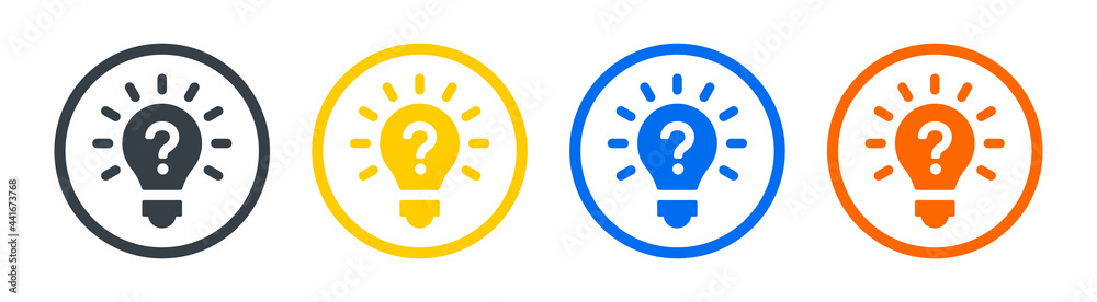 Poster Light bulb with question mark symbol. Solution icon vector illustration.