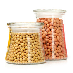 gold soybean and peanuts  isolated on white background 