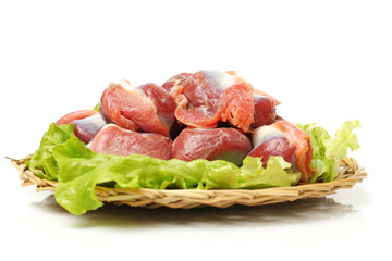 Raw Chicken gizzards on white background 