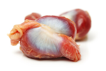 Raw Chicken gizzards on white background 