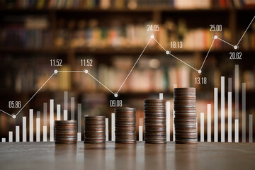 coins and graph icon social network concept.