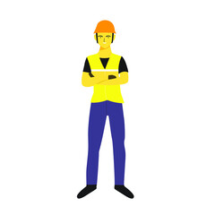 Adult men stands seriously while watching construction project.Flat vector design character illustration with white background.